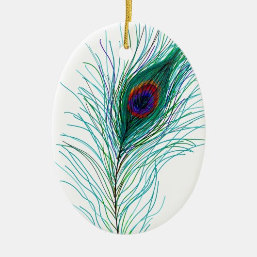 Hand getrokken Peacock Feathers Persoonlijke Kerst Keramisch Ornament (Voorkant)