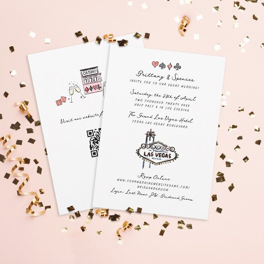 Hand getrokken pen en inkt Las Vegas bruiloft Kaart