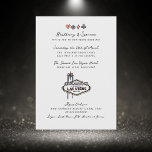 Hand getrokken pen en inkt Las Vegas bruiloft Kaart<br><div class="desc">Zwart-wit geïllustreerde Las Vegas strip bruiloft uitnodiging in dikke inkt met waterverf details. Retro stijl script en typografie. Klik op "aanpassen" om de tekst toe te voegen of te verplaatsen. Optionele QR code op de achterkant met bonus geïllustreerde iconen</div>
