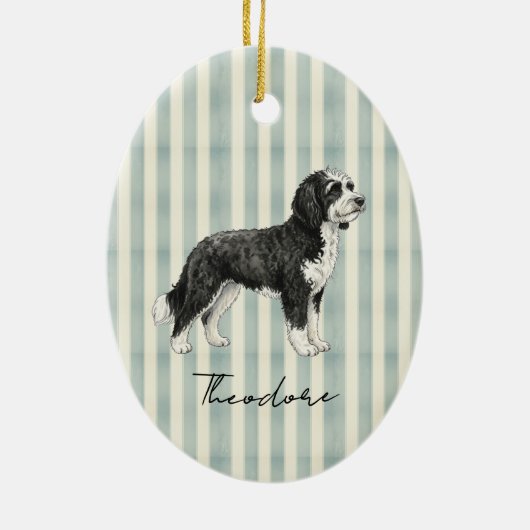 Hand getrokken Pet Portrait Waterverf Doodle Keramisch Ornament (Achterkant)