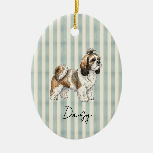 Hand getrokken Pet Portrait Waterverf Shih Tzu Keramisch Ornament (Voorkant)