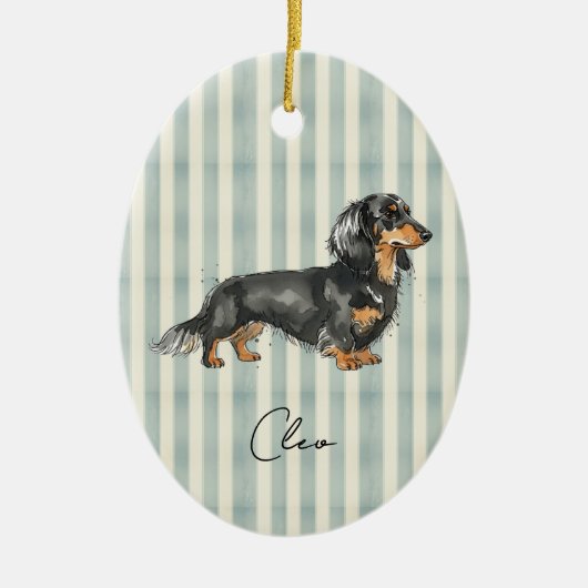 Hand getrokken Pet Portrait Waterverf Teckel Keramisch Ornament (Voorkant)