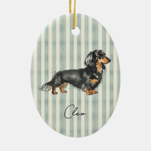 Hand getrokken Pet Portrait Waterverf Teckel Keramisch Ornament (Achterkant)