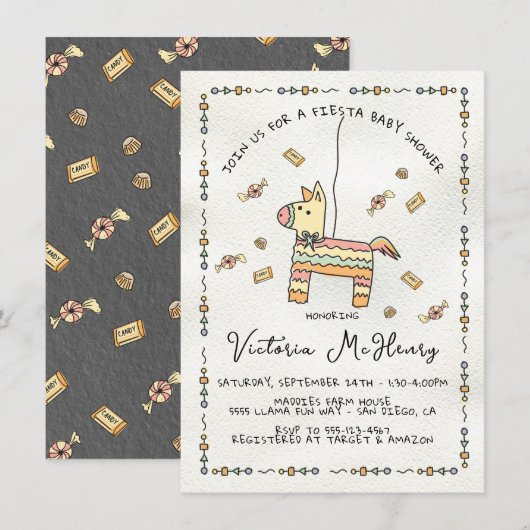 Hand getrokken Piñata Mexicaanse Fiesta Baby showe Kaart (Voorkant / Achterkant)