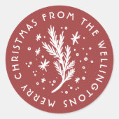 Hand-getrokken Pine & Sneeuwrood Vrolijk Kerstfees Ronde Sticker (Voorkant)