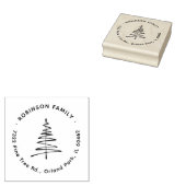 Hand-getrokken Pine Tree Custom Family Return Addr Rubberstempel (Gestempeld)