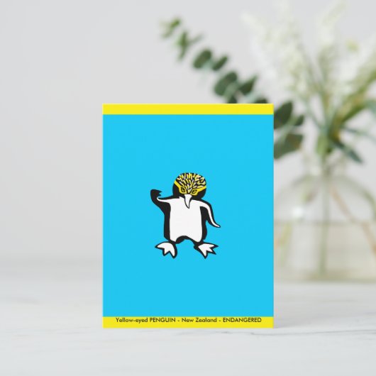 Hand getrokken Pinguïn - Bedreigd dier - Blauw Briefkaart (Staand voorkant)