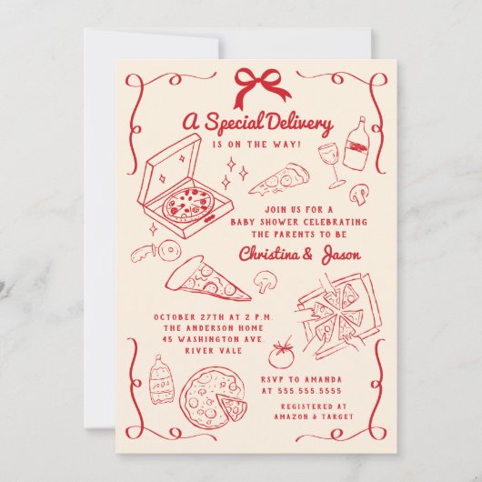 Hand getrokken Pizza Baby shower Kaart (Voorkant)