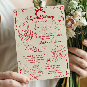 Hand getrokken Pizza Baby shower Kaart