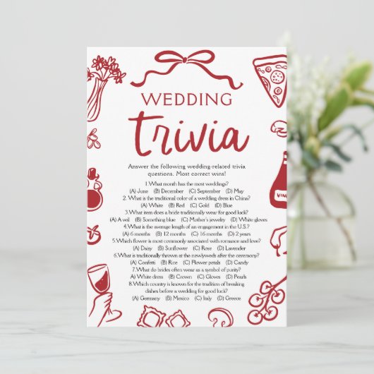 Hand getrokken Pizza Huwelijk Trivia Vrijgezellenf Kaart (Staand voorkant)