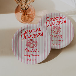 Hand getrokken Pizza Red Speciale Levering Baby sh Papieren Bordje