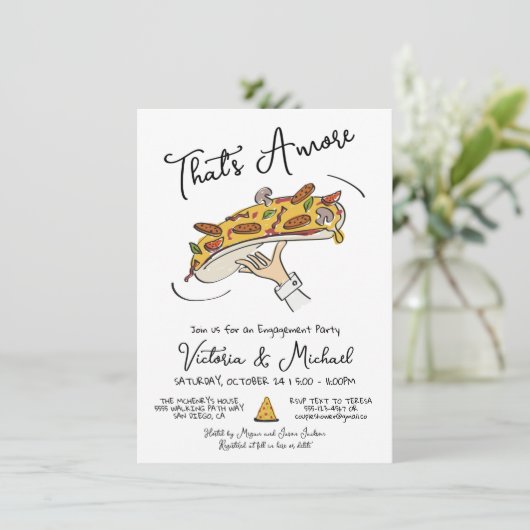 Hand getrokken Pizza Toss Verlovingsfeest Kaart (Staand voorkant)