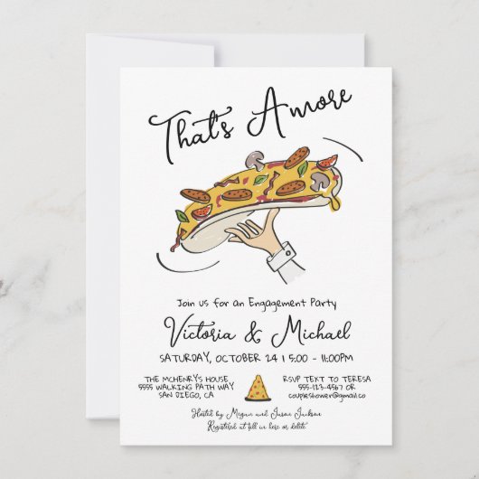 Hand getrokken Pizza Toss Verlovingsfeest Kaart (Voorkant)