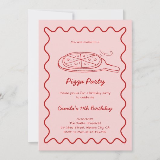 Hand getrokken pizza verjaardag uitnodiging grilli (Voorkant)