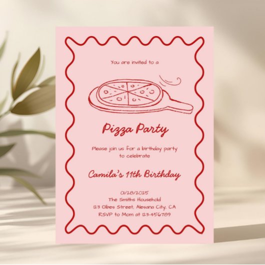 Hand getrokken pizza verjaardag uitnodiging grilli