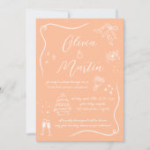 Hand getrokken plezier Doodle Peach bruiloft Kaart (Voorkant)