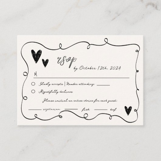 Hand getrokken plezier krabbel Squiggle RSVP bruil Informatiekaartje (Voorkant)