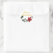 Hand getrokken Poinsettia Bloem Vrolijk Kerstfeest Ronde Sticker (Tas)