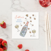 Hand getrokken Presecco en bloemblaadjes Baby show Servet (Insitu)