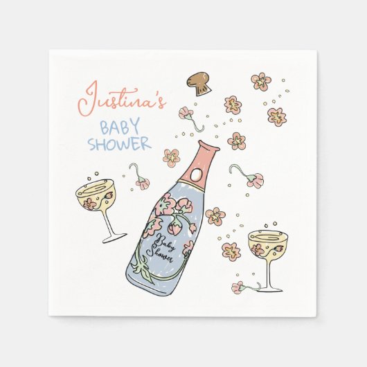 Hand getrokken Presecco en bloemblaadjes Baby show Servet (Voorkant)