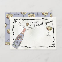 Hand getrokken Presecco en bloemblaadjes Dank u ka