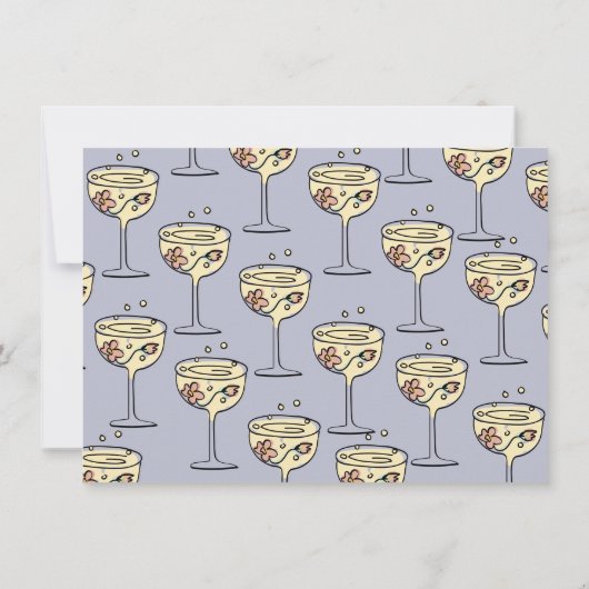 Hand getrokken Presecco en bloemblaadjes Vrijgezel Kaart (Achterkant)