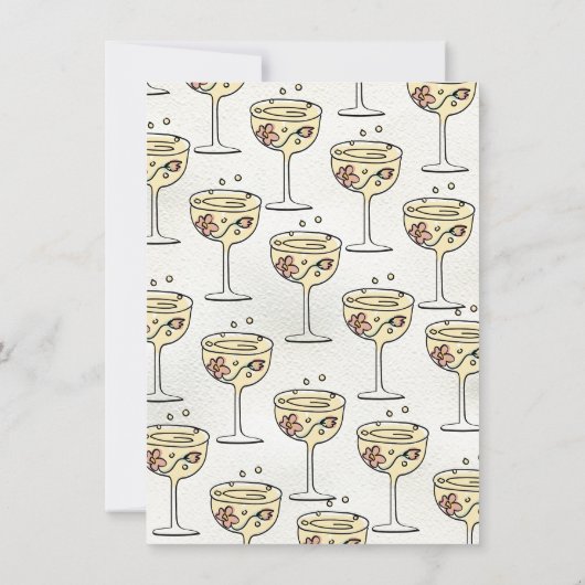 Hand getrokken Presecco en bloemblaadjes Vrijgezel Kaart (Achterkant)