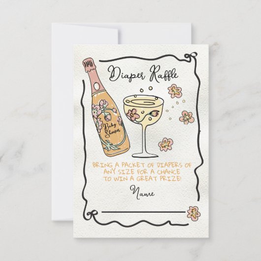 Hand getrokken Presecco & Petals luier Raffle Douc Kaart (Voorkant)