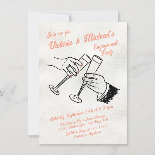 Hand getrokken Proost Champagne Verlovingsfeest Kaart (Voorkant)