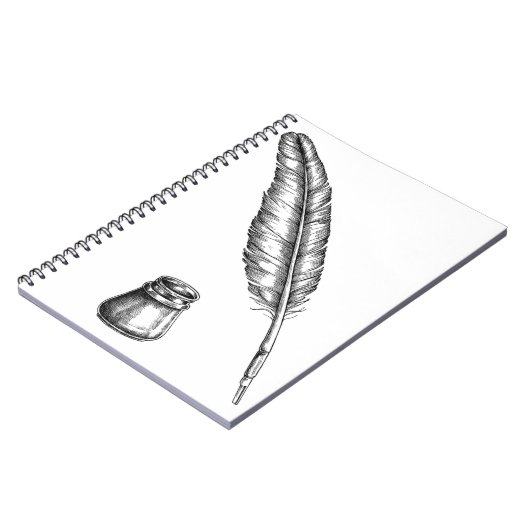 Hand getrokken quill pen met een inktpot notitieboek (Linkerzijde)