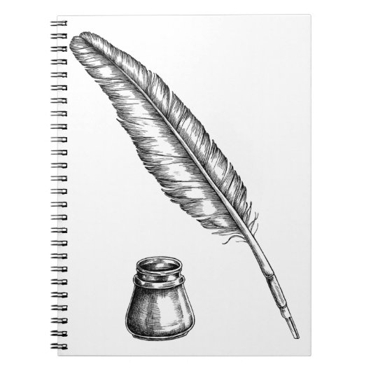 Hand getrokken quill pen met een inktpot notitieboek (Voorkant)