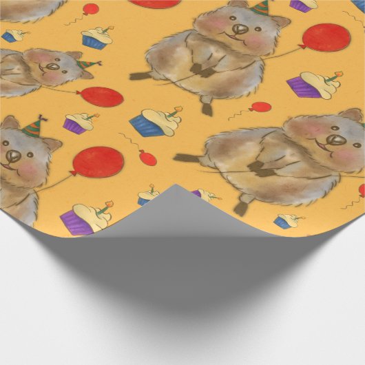 Hand getrokken Quokka Verjaardags Wrapping Cadeaupapier (Hoek)
