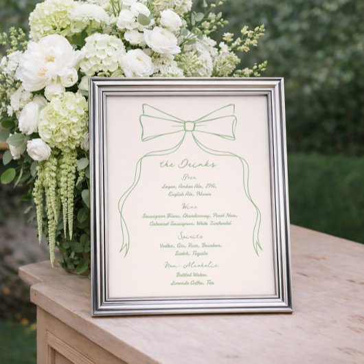Hand getrokken Quriky Bow Green Wedding Bar Drink  Poster