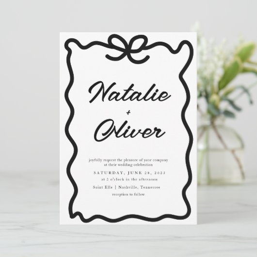 Hand getrokken rand boog zwart-wit bruiloft kaart (Staand voorkant)