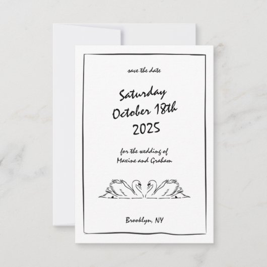 Hand getrokken rand zwaan illustratie doedels chic save the date (Voorkant)