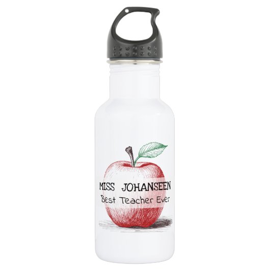 Hand getrokken Red Apple Schattige & Fun Beste Ler Waterfles (Voorkant)