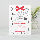 Hand getrokken Red Bow Engagement Party Kaart (Staand voorkant)