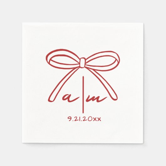 Hand getrokken Red Bow Wedding Monogram servetten (Voorkant)