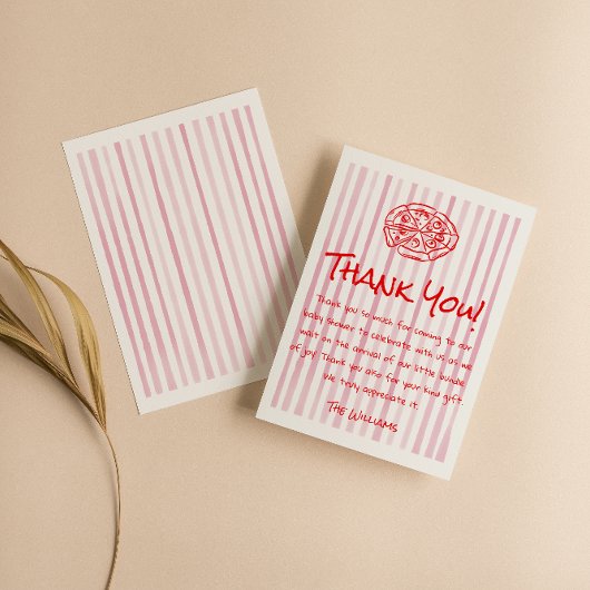 Hand getrokken Red Pizza Special Delivery Baby sho Bedankkaart