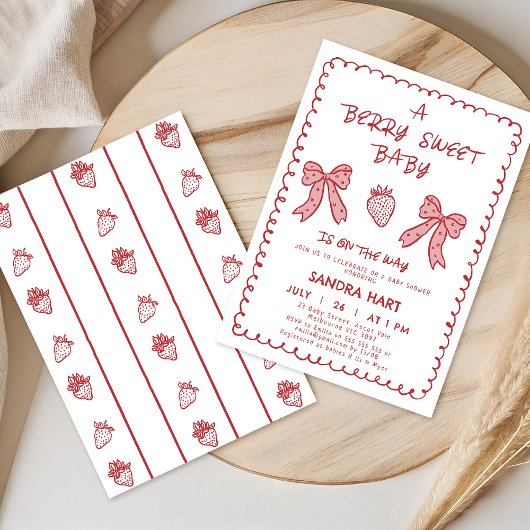 Hand getrokken Red Strawberry Berry Sweet Baby sho Kaart