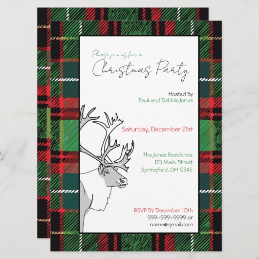 Hand getrokken rendier gespeeld kerstfeest Custom Kaart (Voorkant / Achterkant)