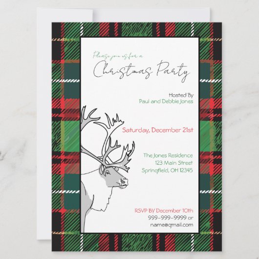 Hand getrokken rendier gespeeld kerstfeest Custom Kaart (Voorkant)