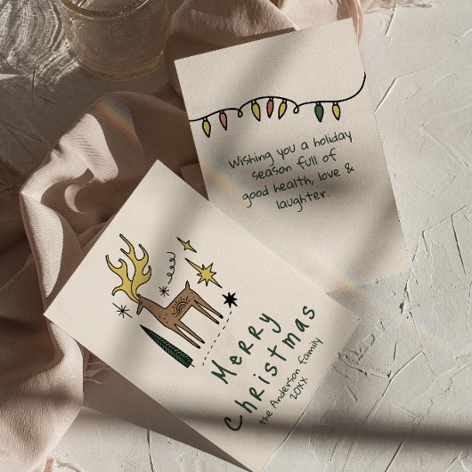 Hand getrokken rendier vrolijk kerstfeest niet-fot feestdagenkaart
