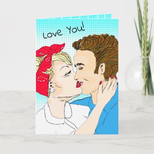 Hand getrokken Retro Art Couple's Love You Kaart (Voorkant)