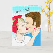 Hand getrokken Retro Art Couple's Love You Kaart (Gele Bloem)