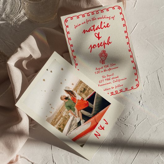 Hand getrokken retro funky trendy eigenzinnige bru kaart