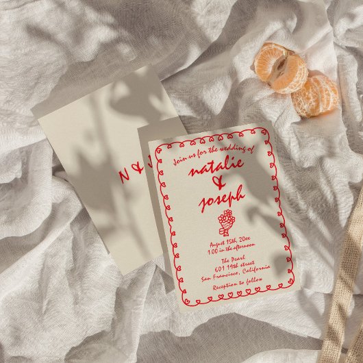 Hand getrokken retro funky unieke eigenzinnige bru kaart