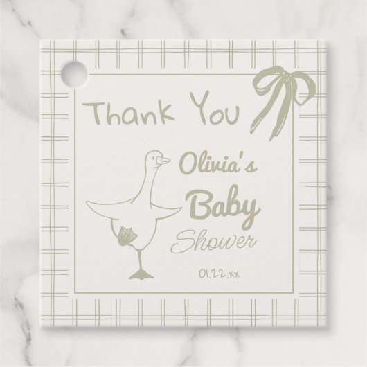 Hand getrokken Retro Gekke Goose Ribbon Baby showe Bedankjes Labels (Voorkant)