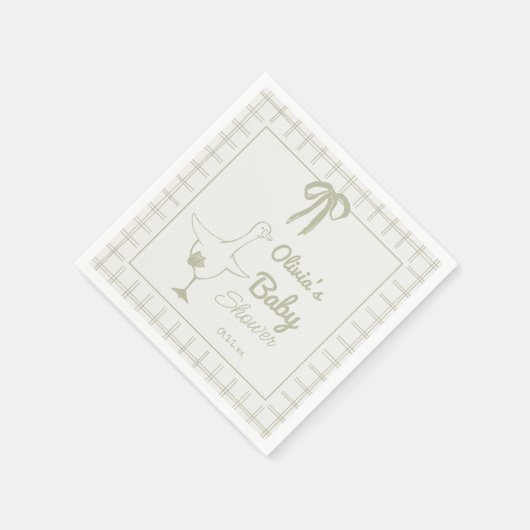 Hand getrokken Retro Gekke Goose Ribbon Baby showe Servet (Hoek)