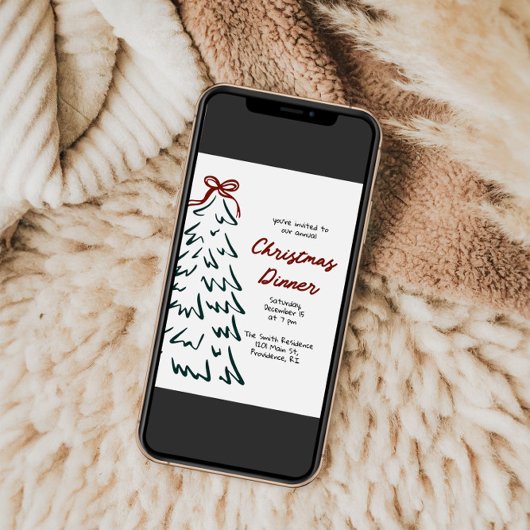 Hand getrokken retro kerstfeest uitnodigen feestdagenkaart